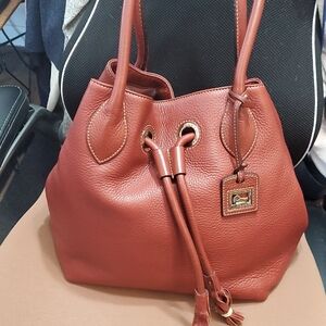 Dooney Vintage Brick Red Portofino Leather Large Drawstring Bag